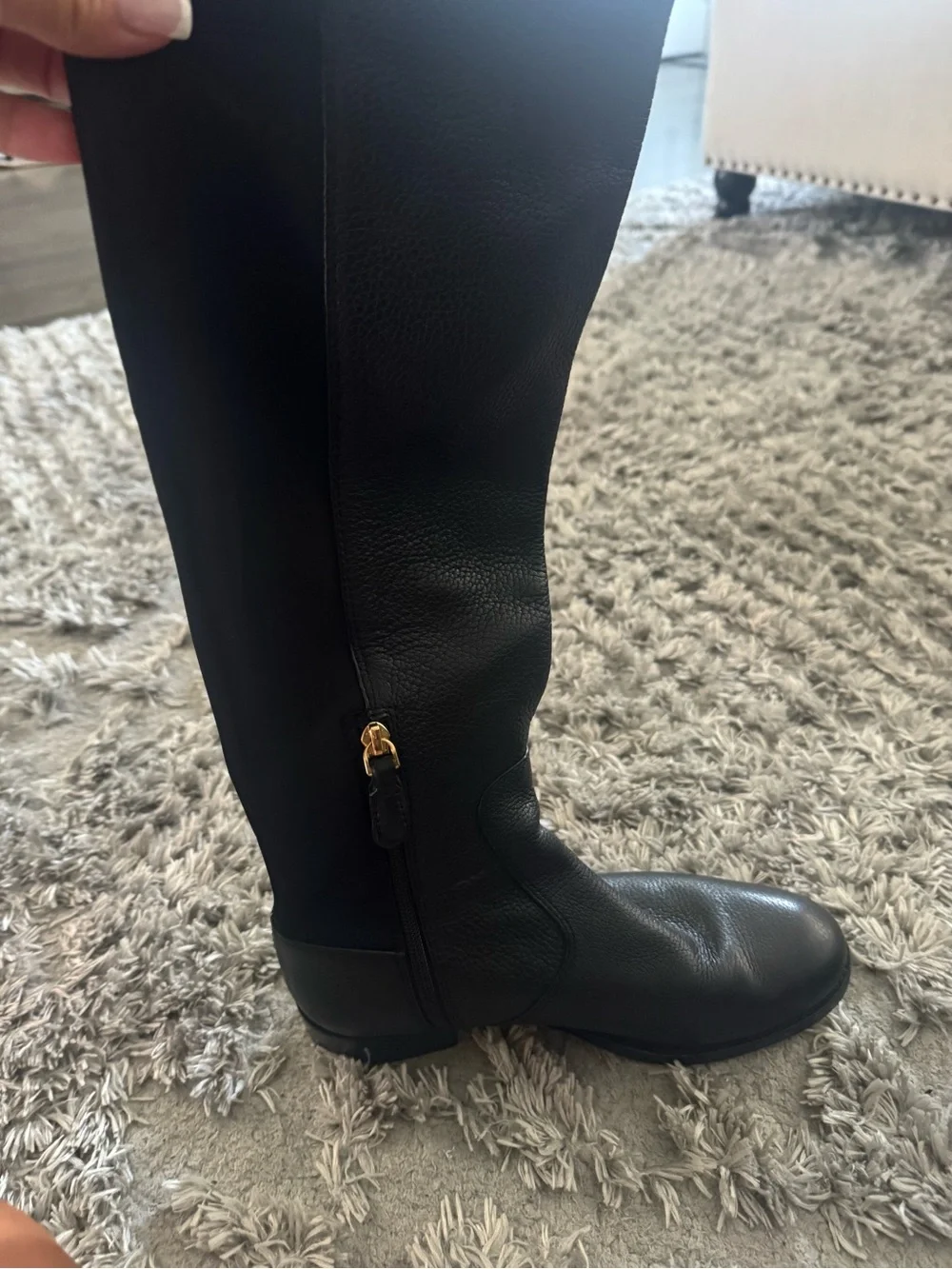 Tory Burch Black Over-the-Knee Pebbled Leather Boots